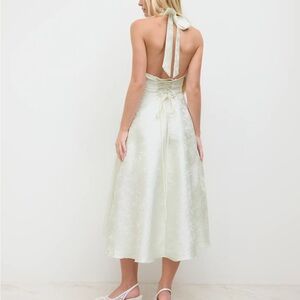 JACQUARD HALTER NECKLINE FLORAL LACE UP MAXI DRESS Size XXS